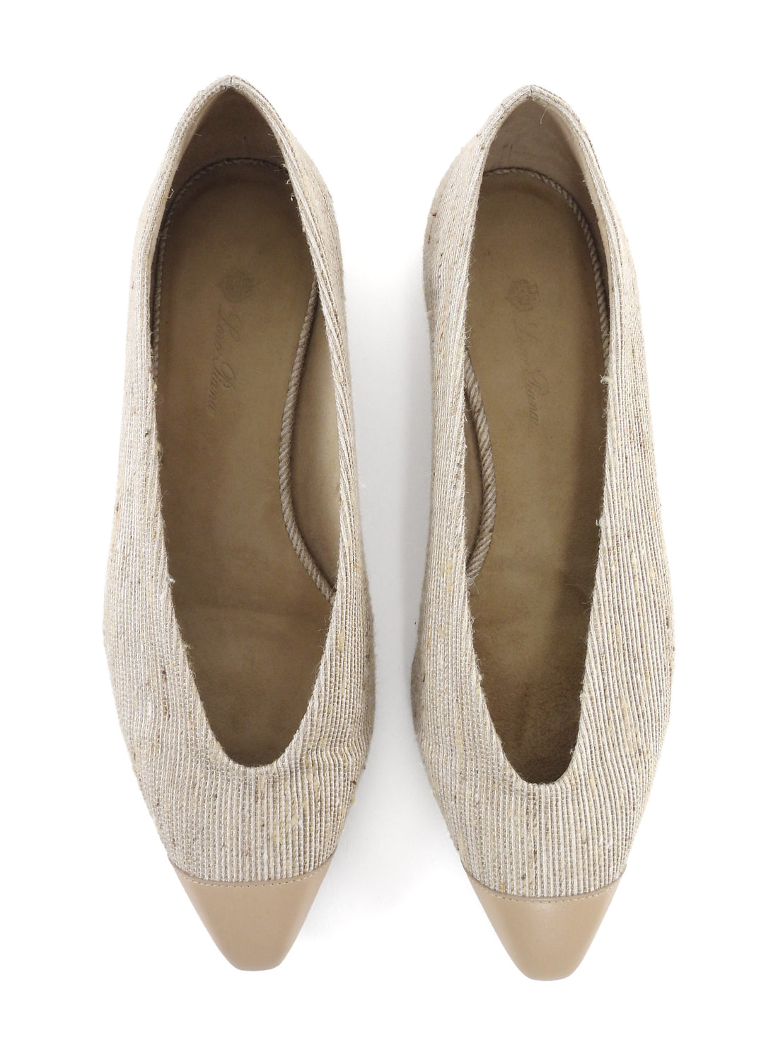 Loro Piana Beige Rebecca Cap Toe Fabric Pointed Ballet Flats - 37.5