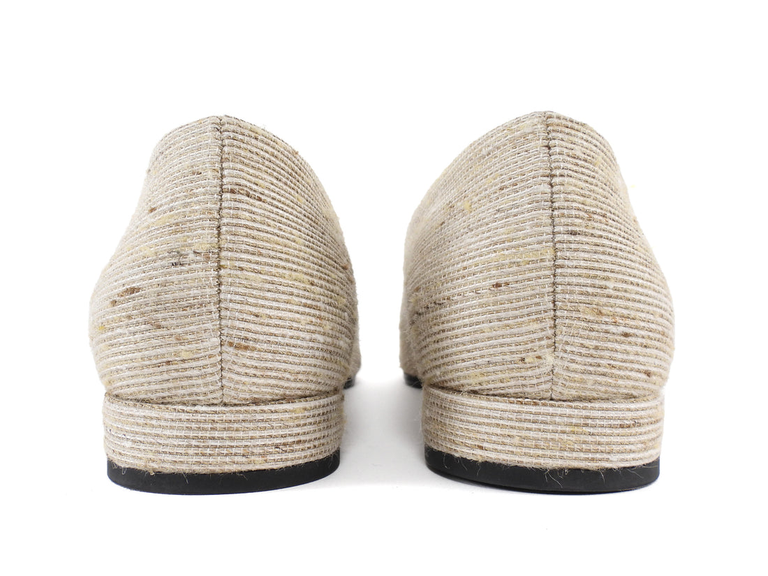 Loro Piana Beige Rebecca Cap Toe Fabric Pointed Ballet Flats - 37.5