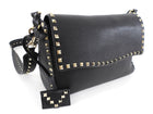 Valentino Garavani Black Grained Leather Rockstud Two Way Flap Bag