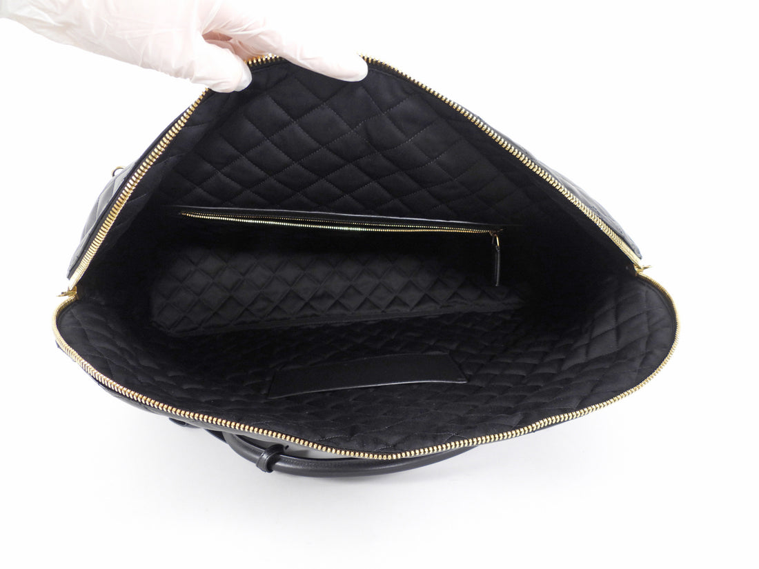Saint Laurent Black Leather Quilted Large ES Travel Overnight Bag