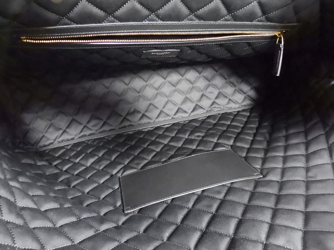 Saint Laurent Black Leather Quilted Large ES Travel Overnight Bag