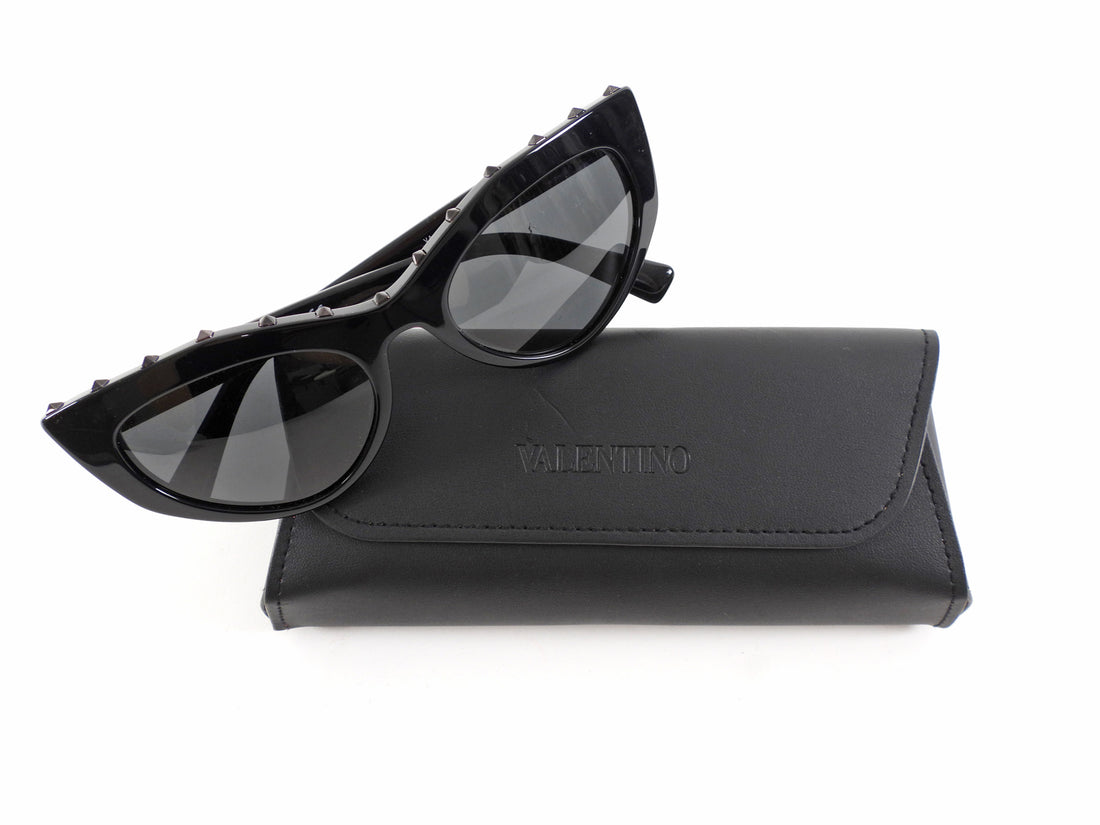 Valentino VA4060 Black Acetate Cat Eye Rockstud Sunglasses