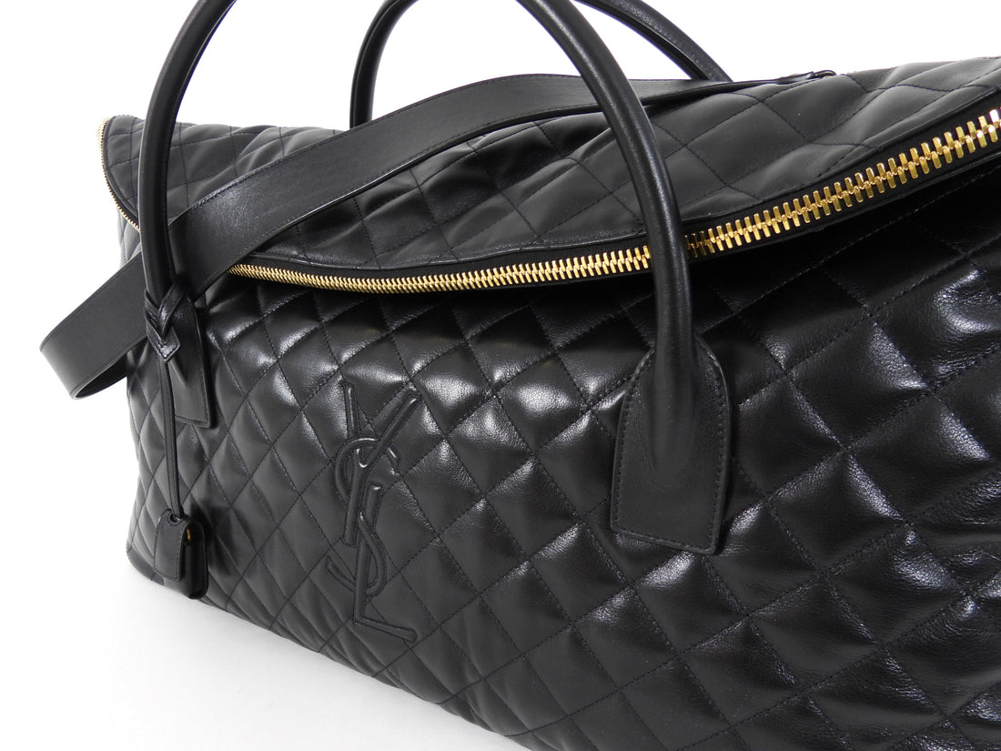 Saint Laurent Black Leather Quilted Large ES Travel Overnight Bag