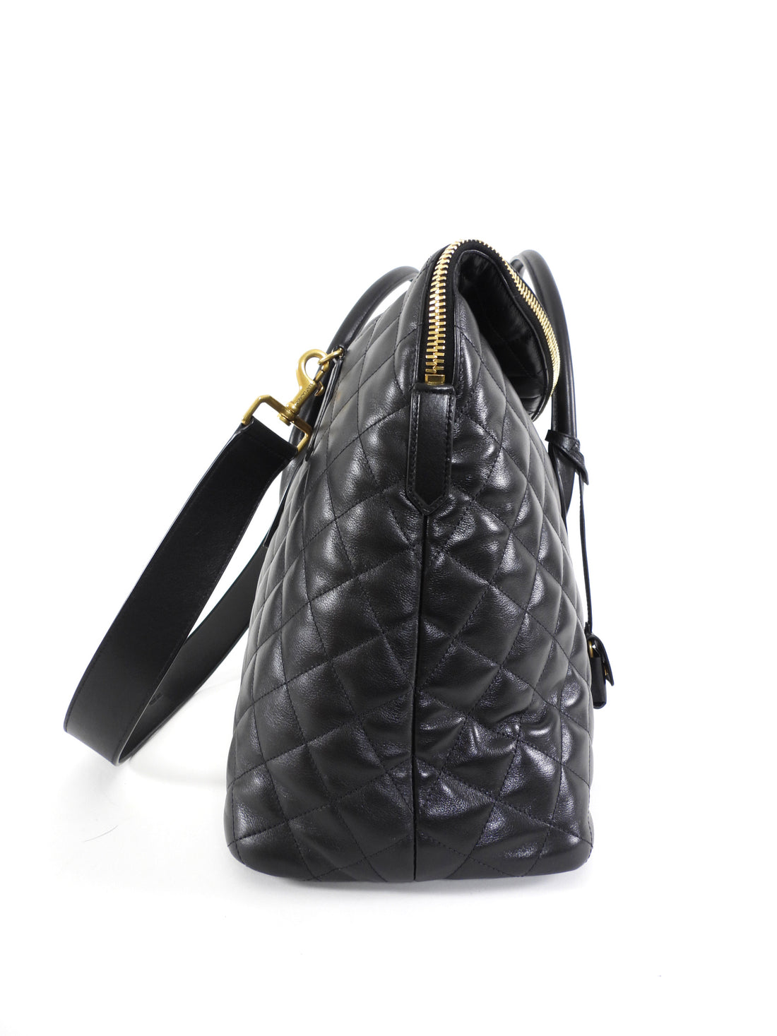 Saint Laurent Black Leather Quilted Large ES Travel Overnight Bag
