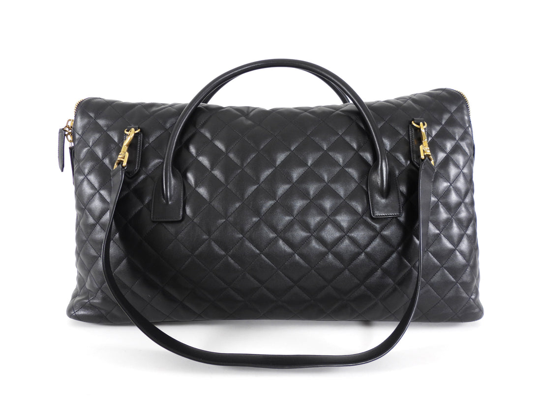 Saint Laurent Black Leather Quilted Large ES Travel Overnight Bag