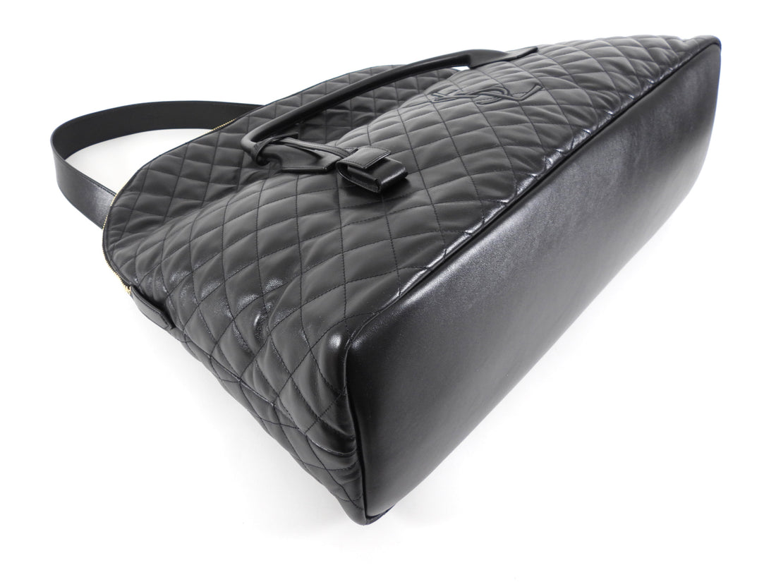 Saint Laurent Black Leather Quilted Large ES Travel Overnight Bag