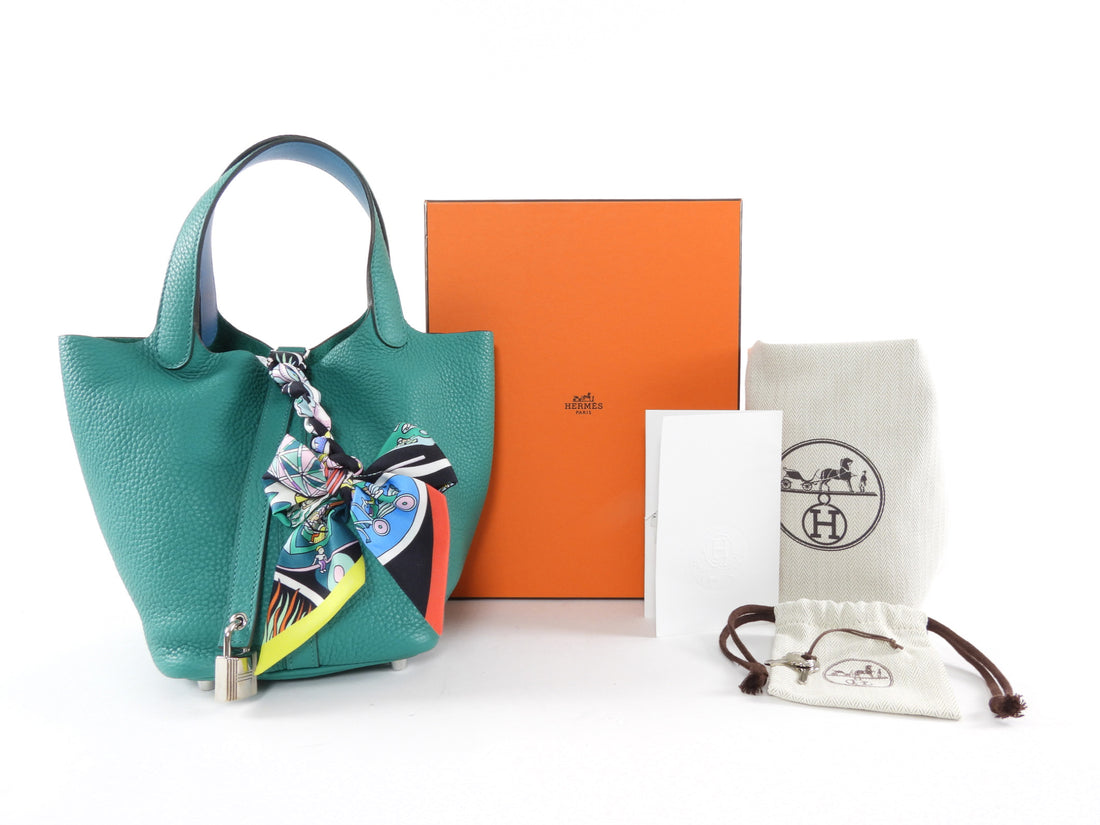 Hermes Picotin 18 Vert Verone Taurillon Clemence / Bleu Du Nord Swift Leather Bag