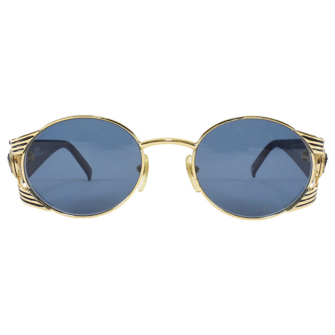Gianni Versace Gold Black 90s Vintage Medusa Head Round Sunglasses MOD.S65