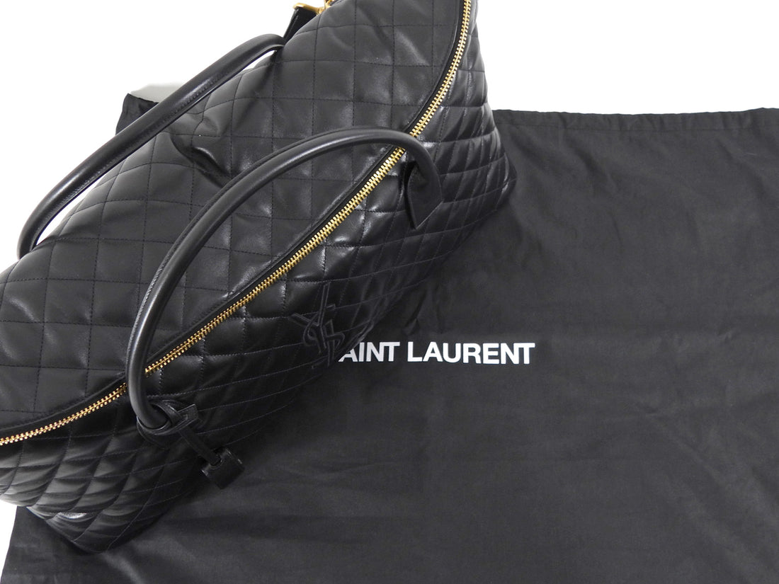 Saint Laurent Black Leather Quilted Large ES Travel Overnight Bag