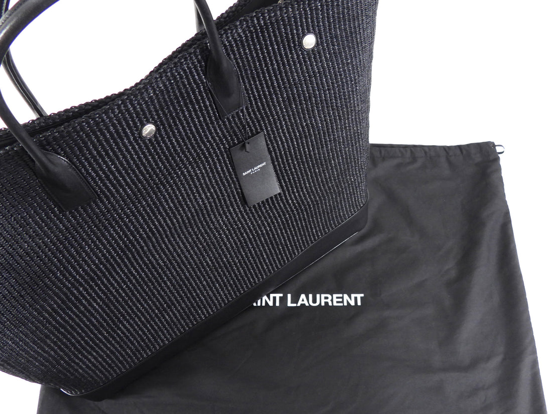 Saint Laurent Rive Gauche Black Raffia Large Overnight Travel Bag