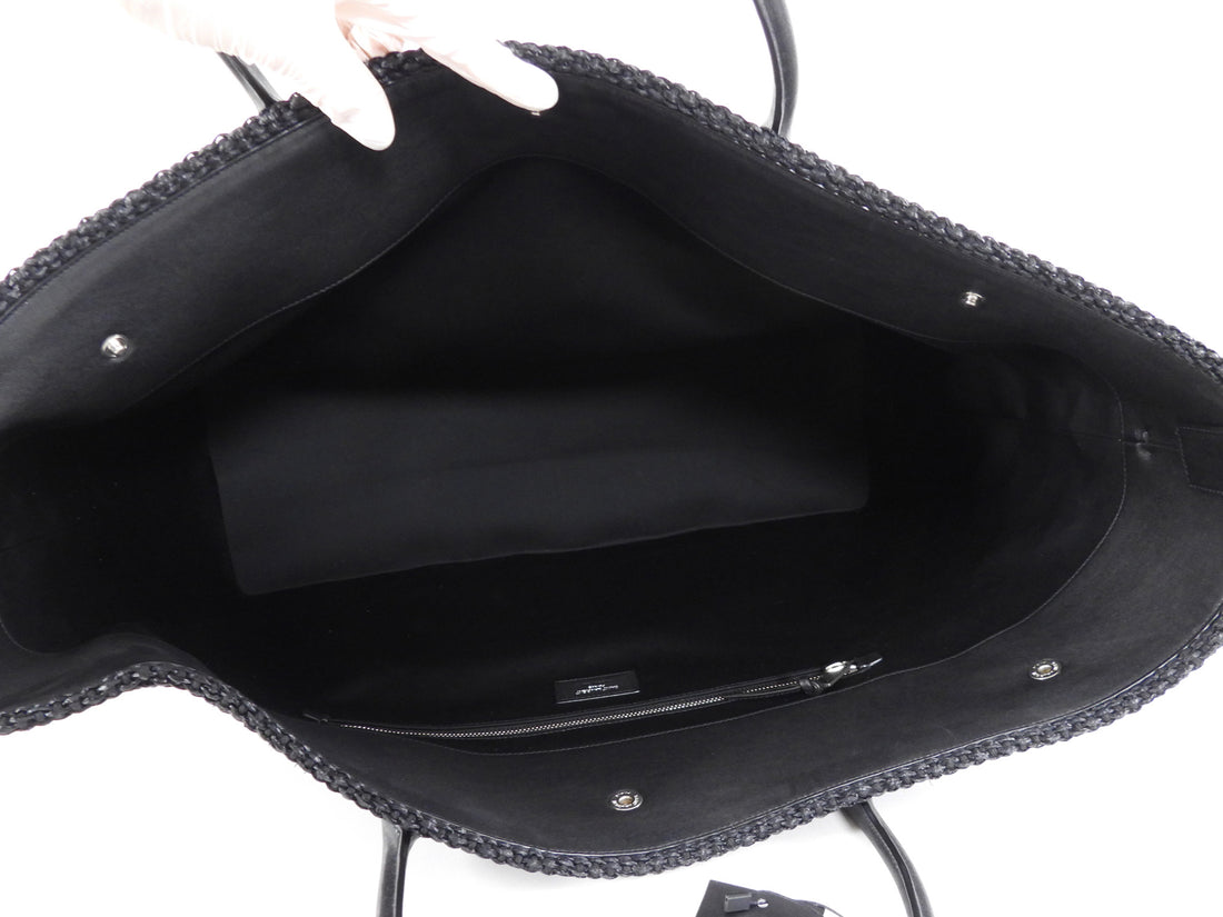 Saint Laurent Rive Gauche Black Raffia Large Overnight Travel Bag