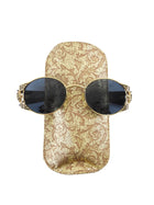 Gianni Versace Gold Black 90s Vintage Medusa Head Round Sunglasses MOD.S65