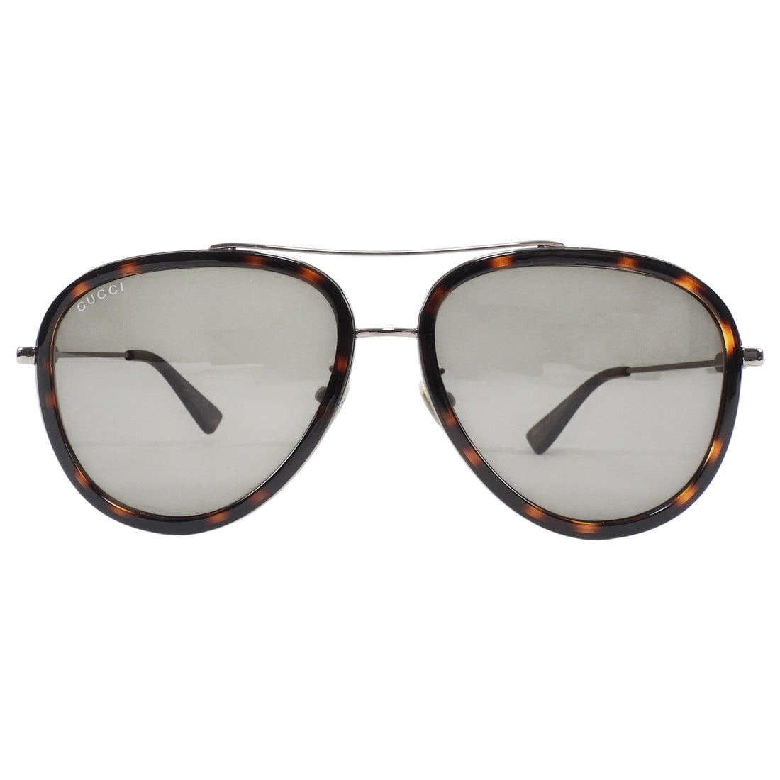 Gucci Brown Silver Tone Tortoise Shell and Metal Aviator Sunglasses GG0062S