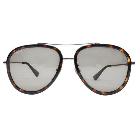 Gucci Brown Silver Tone Tortoise Shell and Metal Aviator Sunglasses GG0062S