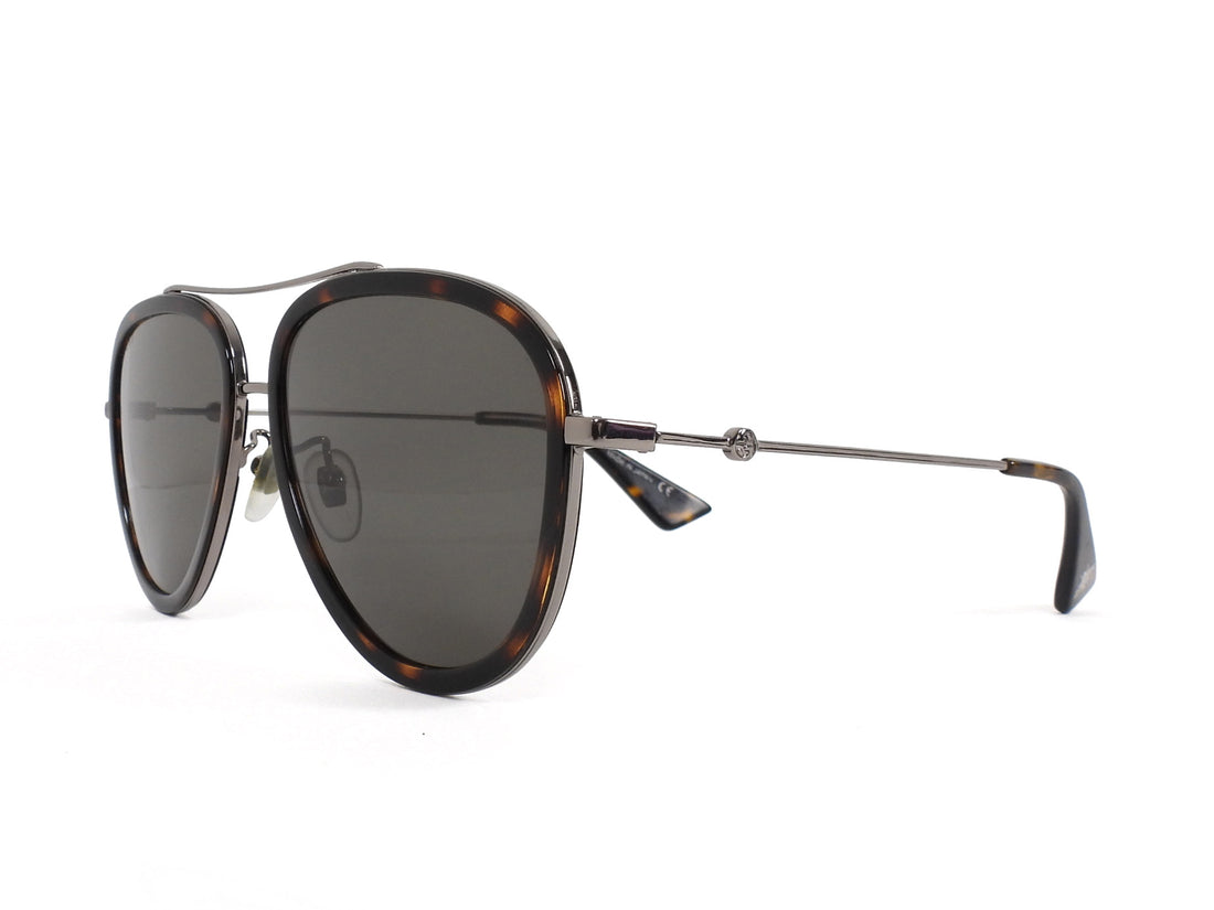Gucci Brown Silver Tone Tortoise Shell and Metal Aviator Sunglasses GG0062S