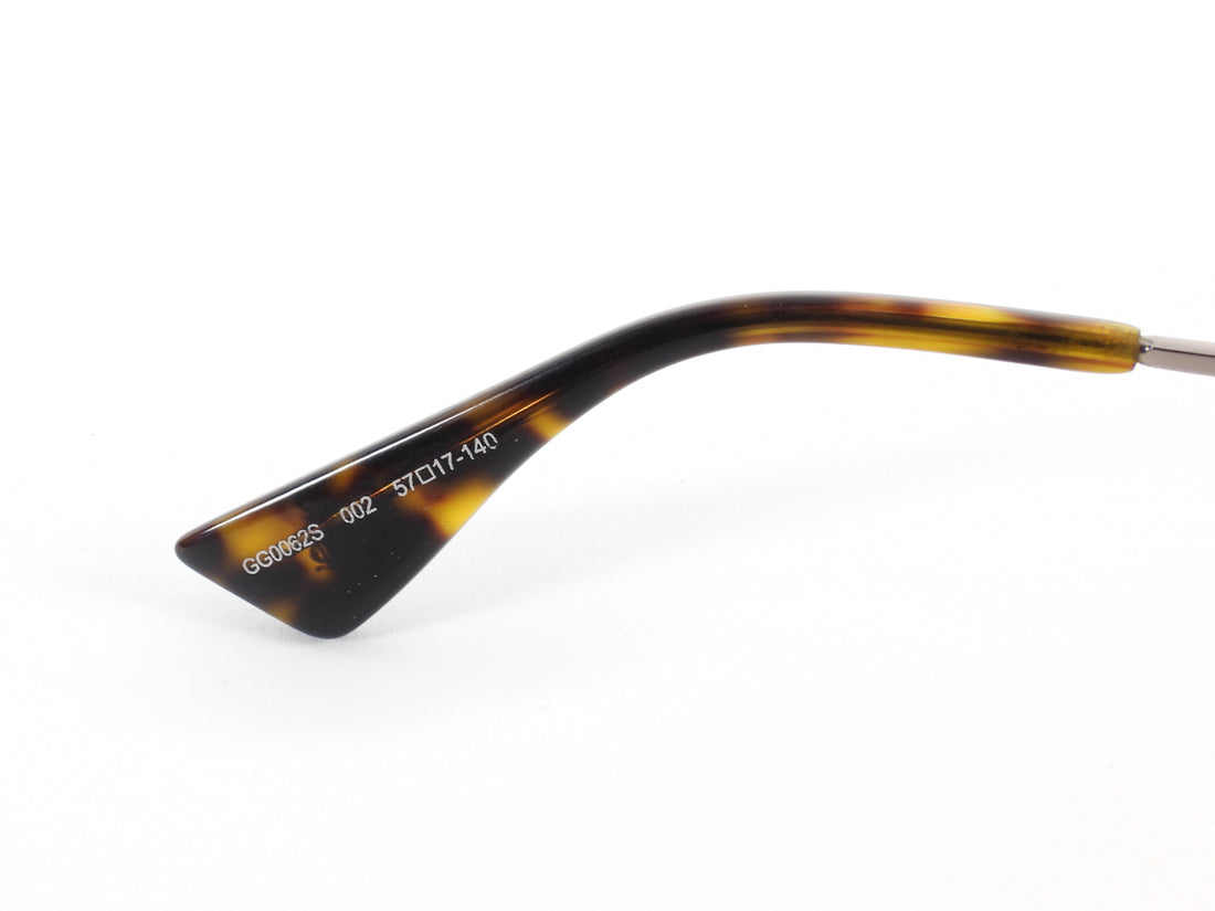 Gucci Brown Silver Tone Tortoise Shell and Metal Aviator Sunglasses GG0062S