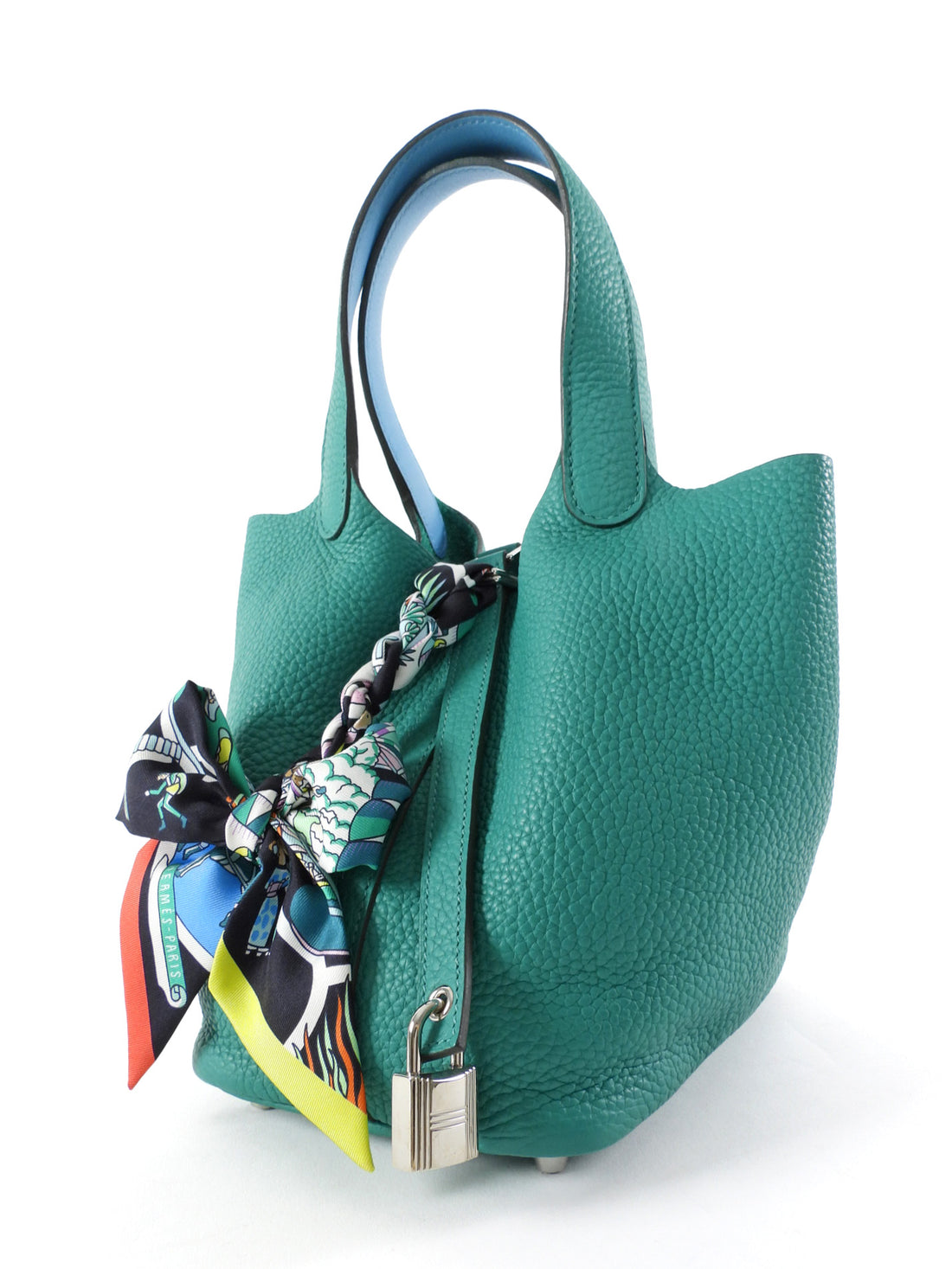 Hermes Picotin 18 Vert Verone Taurillon Clemence / Bleu Du Nord Swift Leather Bag