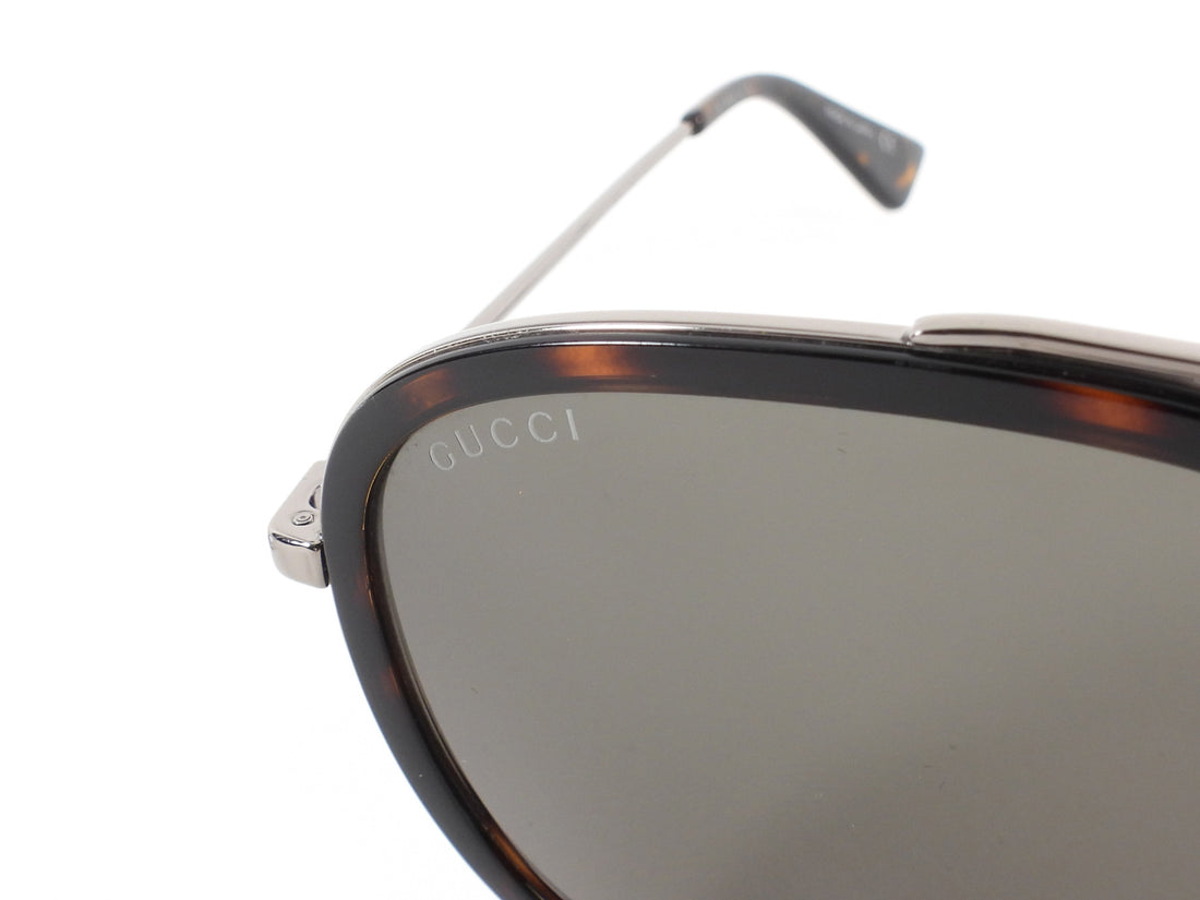 Gucci Brown Silver Tone Tortoise Shell and Metal Aviator Sunglasses GG0062S