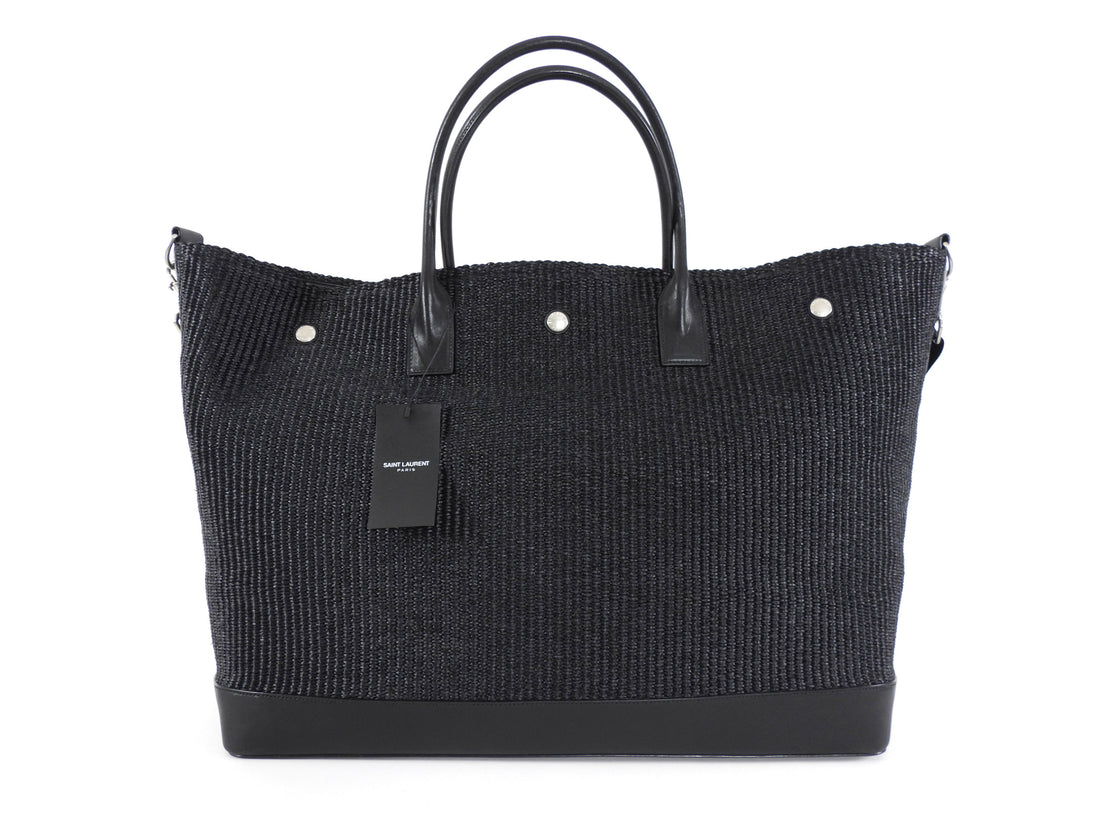 Saint Laurent Rive Gauche Black Raffia Large Overnight Travel Bag