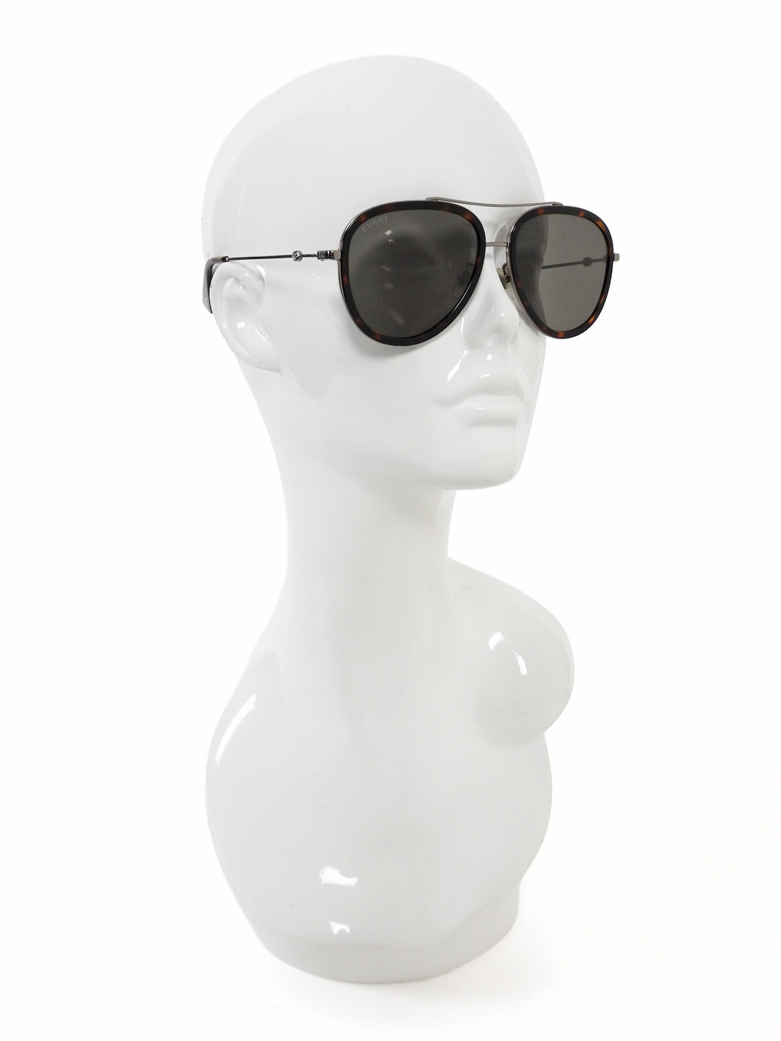 Gucci Brown Silver Tone Tortoise Shell and Metal Aviator Sunglasses GG0062S