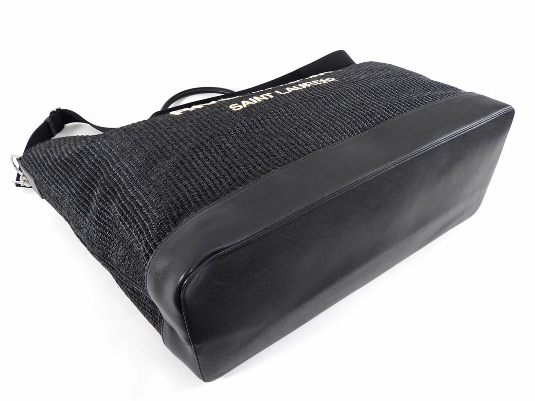 Saint Laurent Rive Gauche Black Raffia Large Overnight Travel Bag
