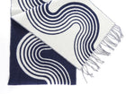 Hermes Casaque Vague Navy & Ivory Cashmere Fringe Scarf