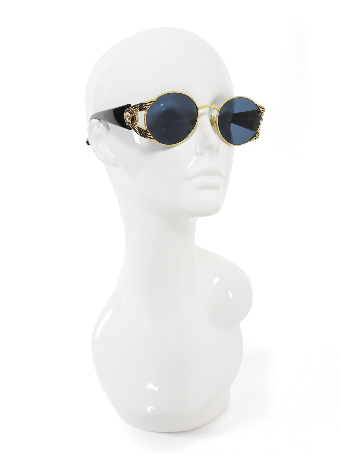 Gianni Versace Gold Black 90s Vintage Medusa Head Round Sunglasses MOD.S65