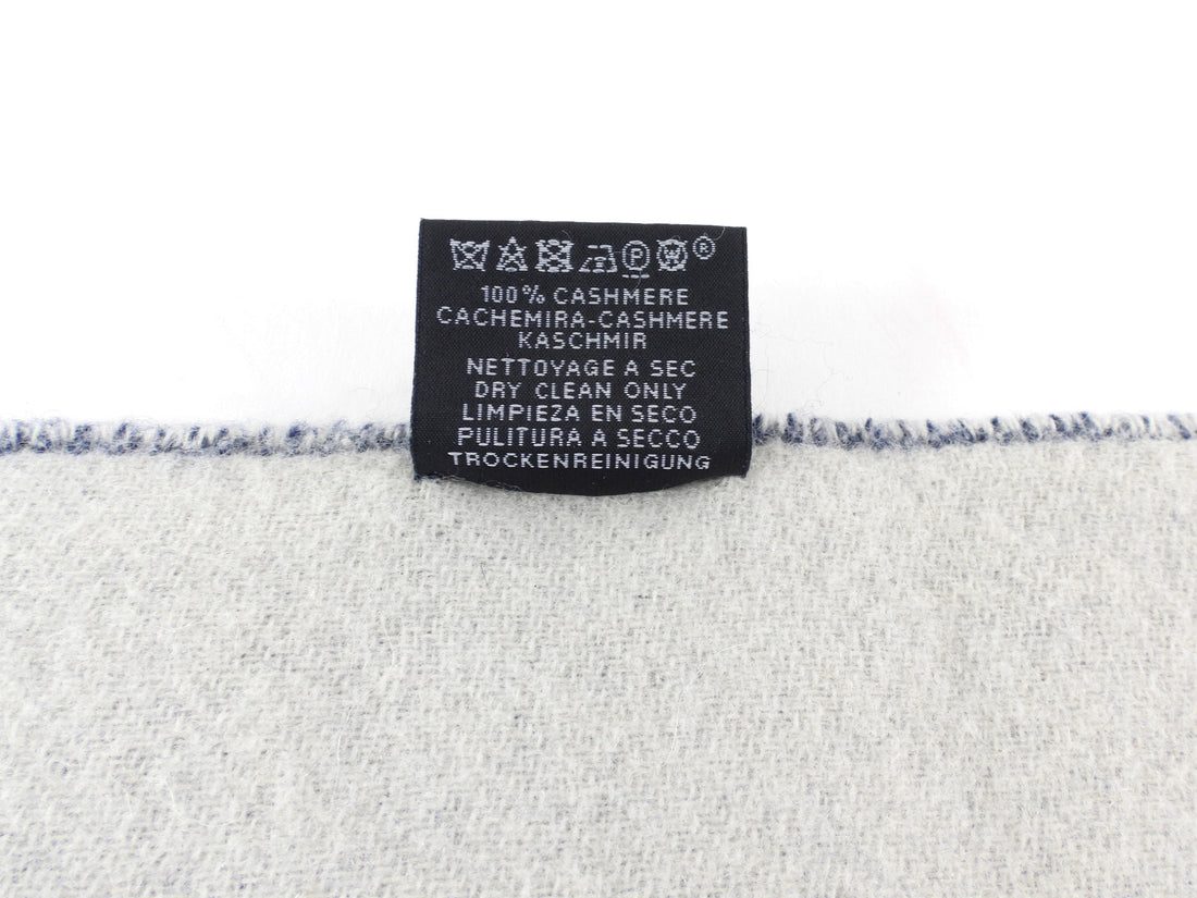 Hermes Casaque Vague Navy & Ivory Cashmere Fringe Scarf