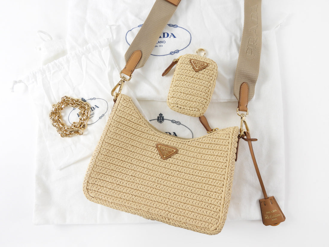 Prada Natrual Raffia Crochet Re-Edition 2005 Two-Way Crossdbody Bag
