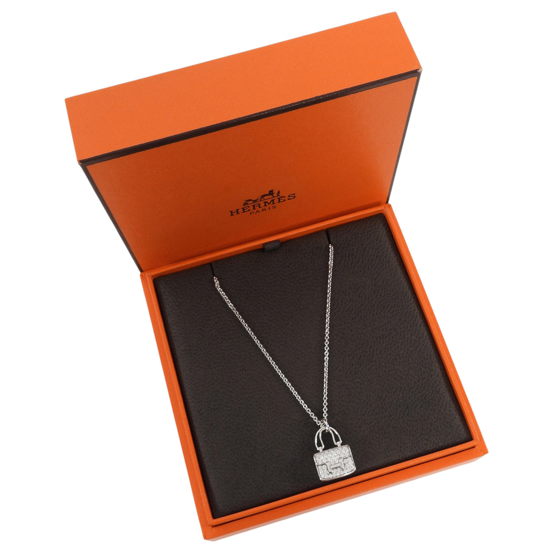 Hermes White Gold 18k White Gold Diamond Amulettes Constance Pendant Necklace