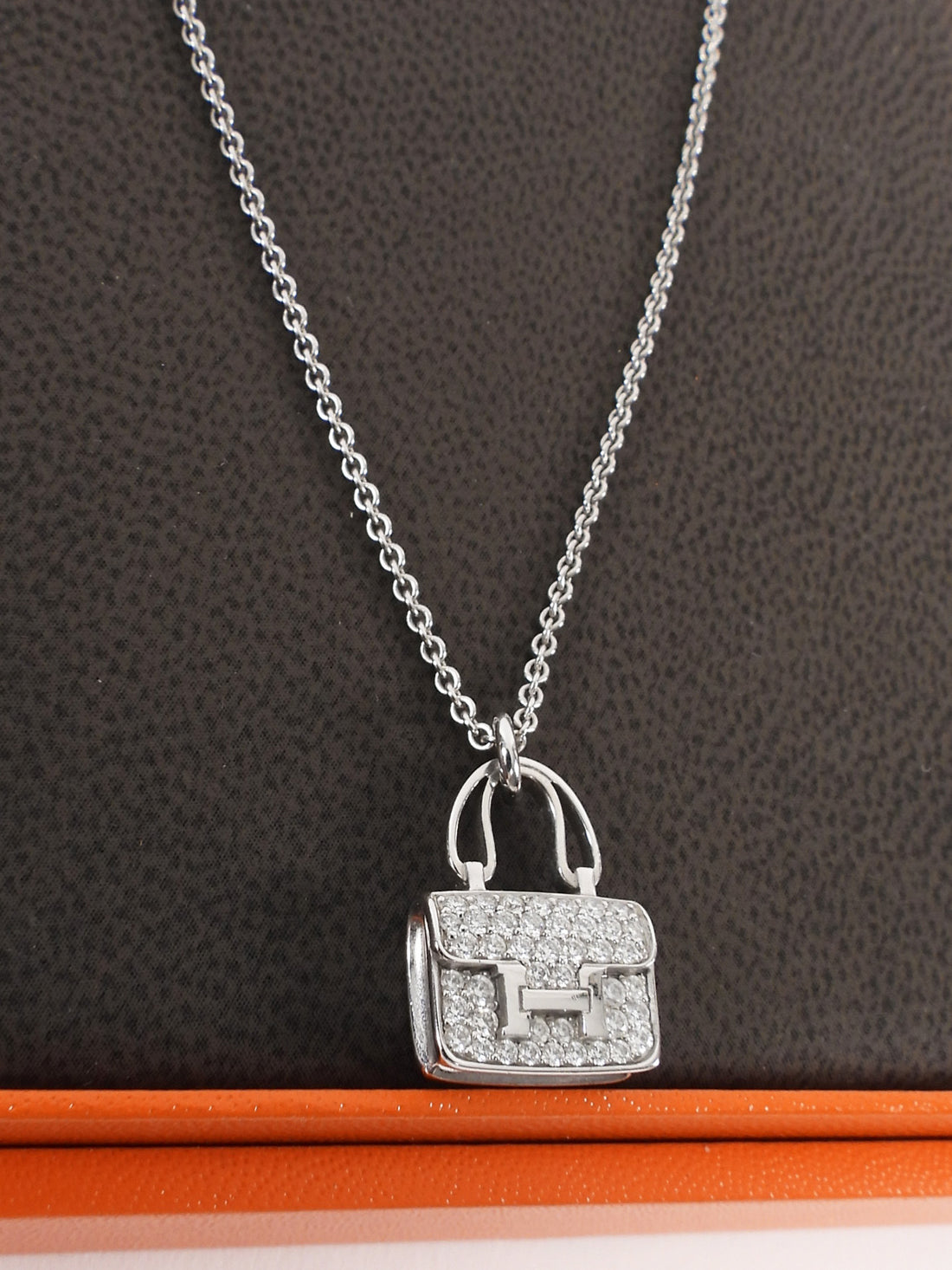 Hermes White Gold 18k White Gold Diamond Amulettes Constance Pendant Necklace