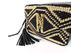Saint Laurent Black and Natural Raffia Geometric Tassel Lou Camera Bag