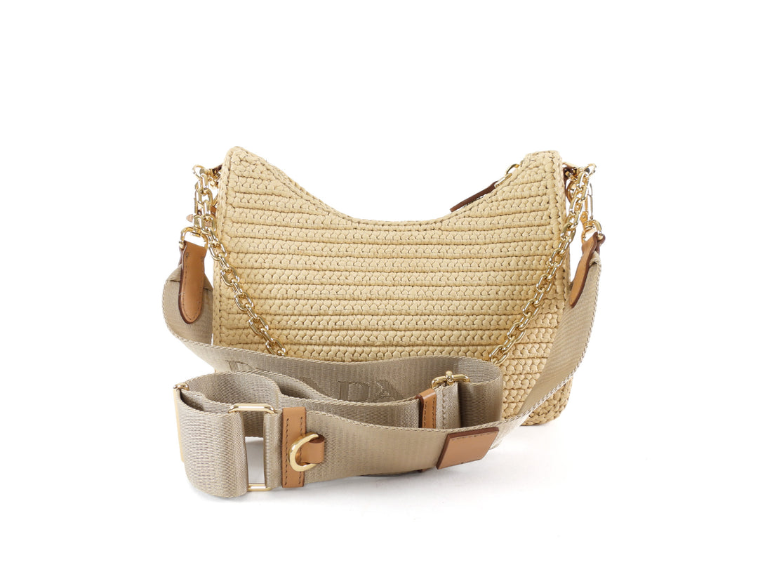 Prada Natrual Raffia Crochet Re-Edition 2005 Two-Way Crossdbody Bag