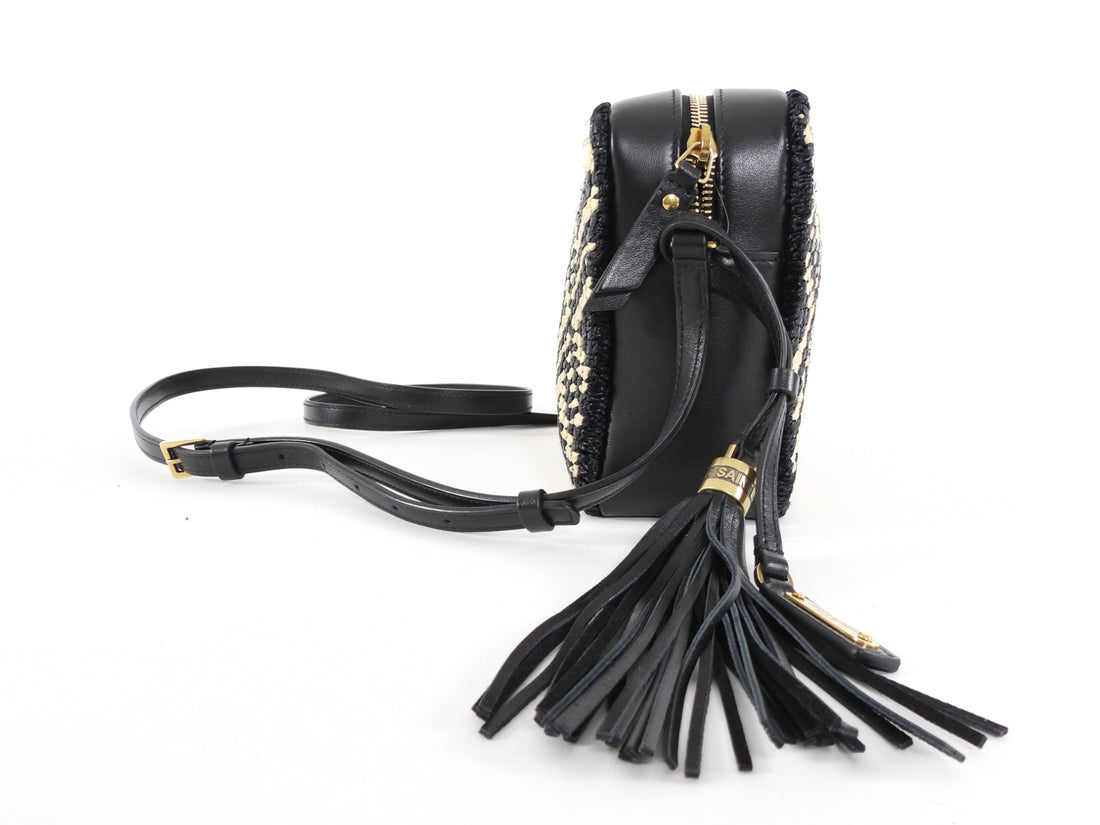 Saint Laurent Black and Natural Raffia Geometric Tassel Lou Camera Bag