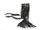 Saint Laurent Black and Natural Raffia Geometric Tassel Lou Camera Bag