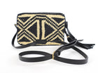 Saint Laurent Black and Natural Raffia Geometric Tassel Lou Camera Bag