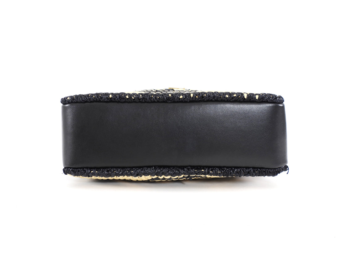 Saint Laurent Black and Natural Raffia Geometric Tassel Lou Camera Bag