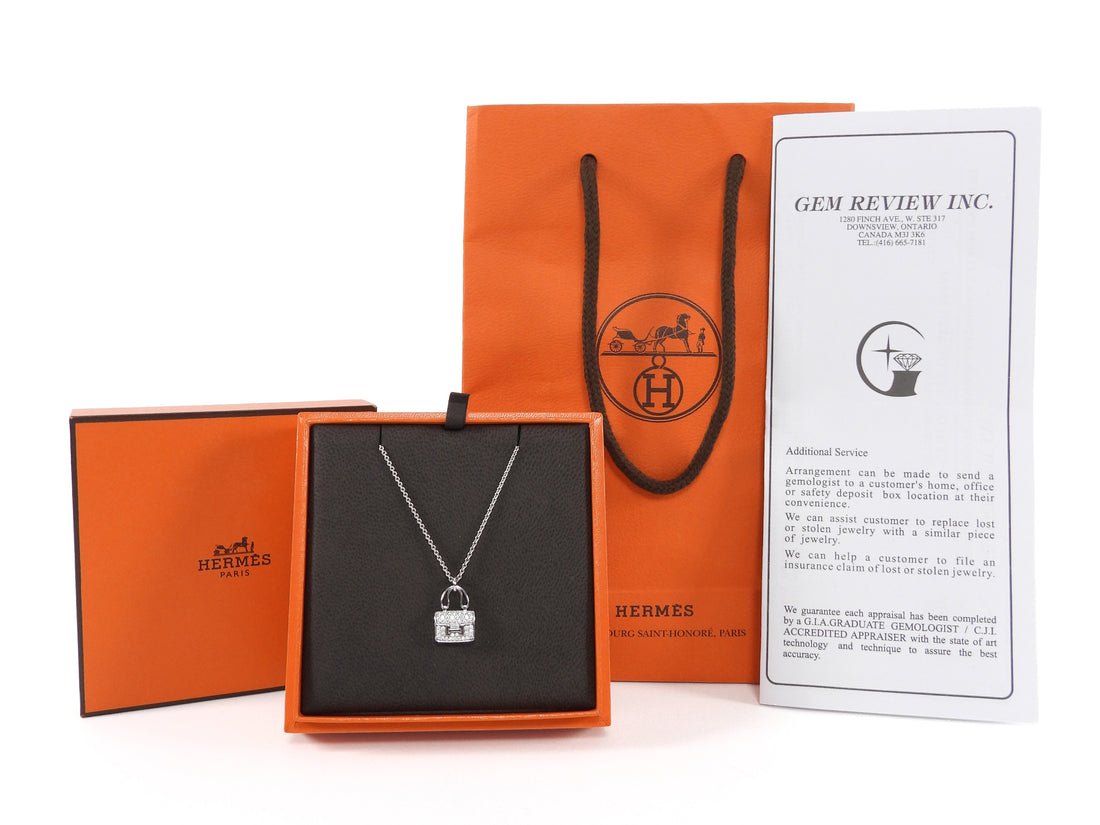 Hermes White Gold 18k White Gold Diamond Amulettes Constance Pendant Necklace
