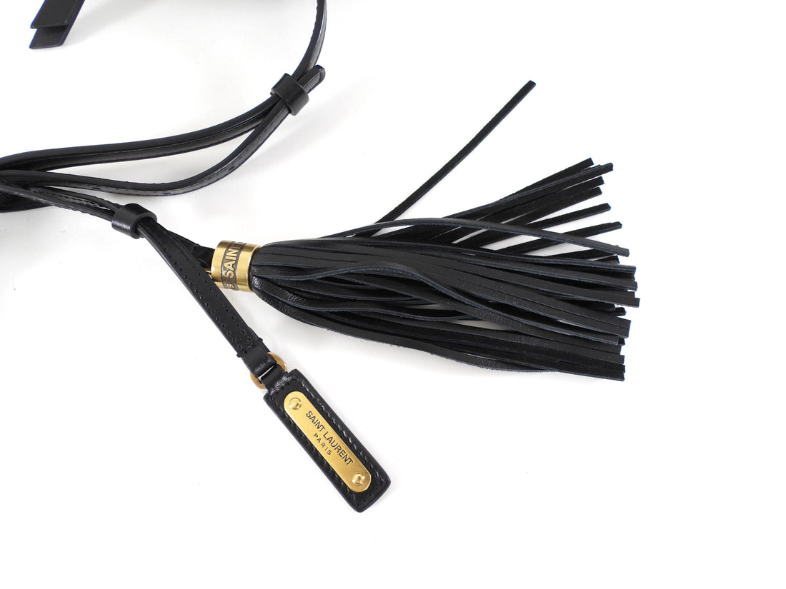 Saint Laurent Black and Natural Raffia Geometric Tassel Lou Camera Bag