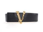 Versace Black Leather Wide Virtus V Logo Belt - 70 / 28
