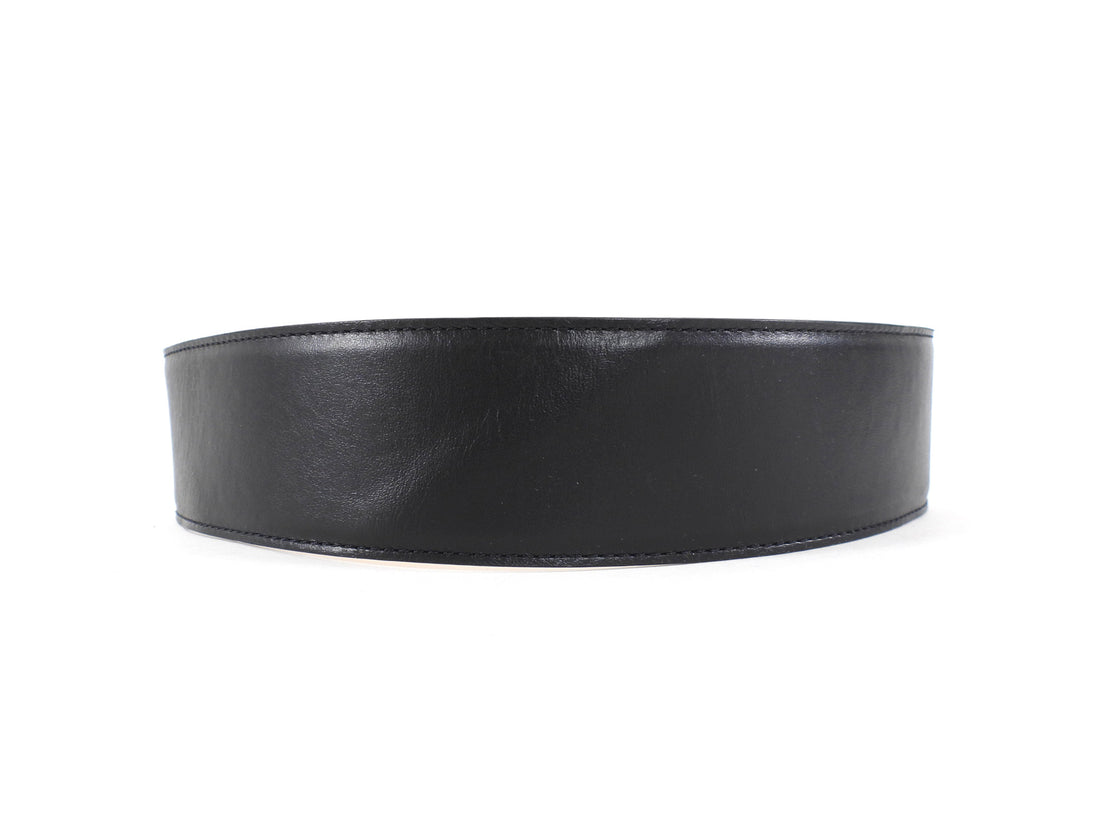 Versace Black Leather Wide Virtus V Logo Belt - 70 / 28