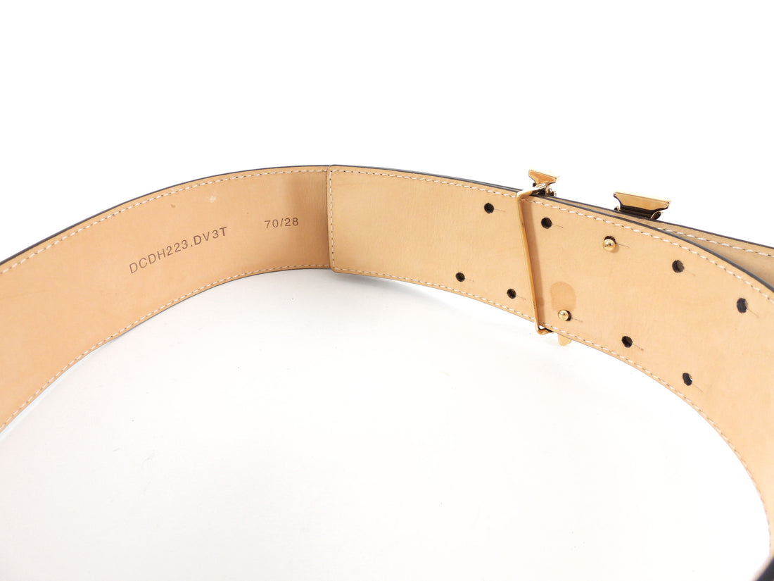 Versace Black Leather Wide Virtus V Logo Belt - 70 / 28