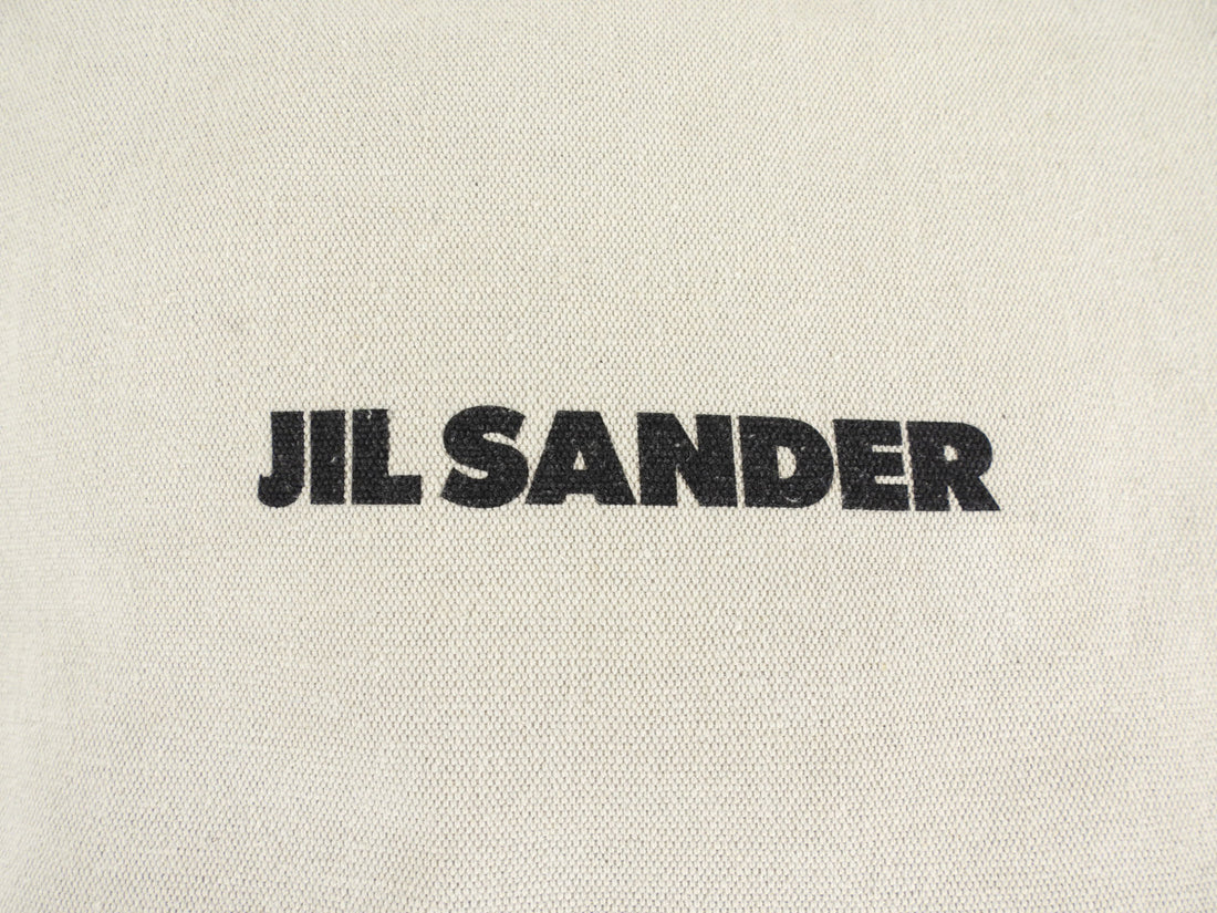 Jil Sander Natural Canvas and Leather Logo Tote Bag