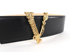 Versace Black Leather Wide Virtus V Logo Belt - 70 / 28