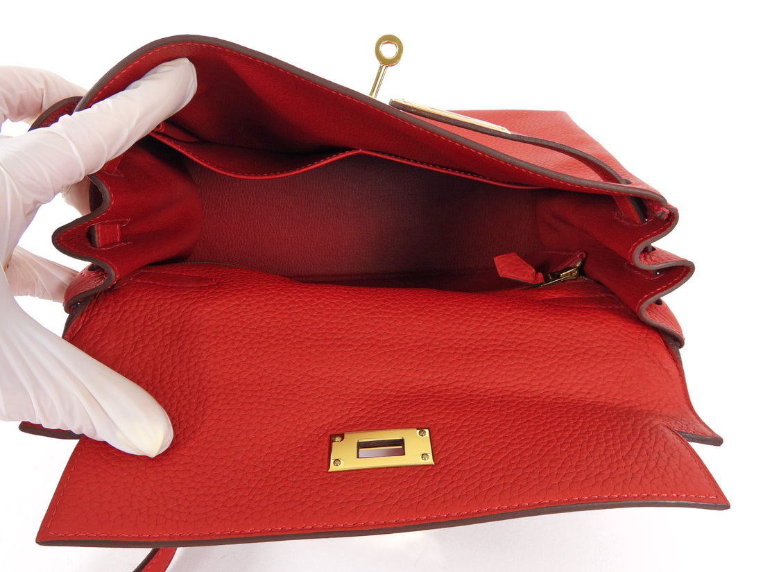 Hermes Red Rouge Casaque Togo Leather Kelly 28 Bag GHW 2022