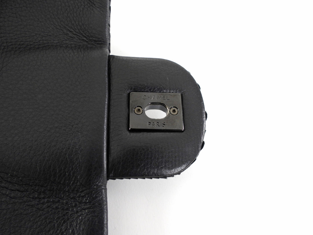 Chanel Black Perforated Leather Medium Flap Chain Wristlet Clutch Bag