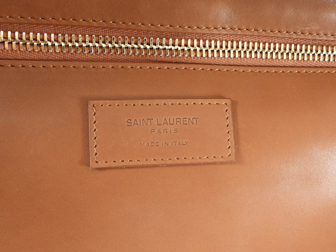 Saint Laurent Rive Gauche Tan Leather and Raffia Large Tote Bag