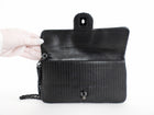 Chanel Black Perforated Leather Medium Flap Chain Wristlet Clutch Bag