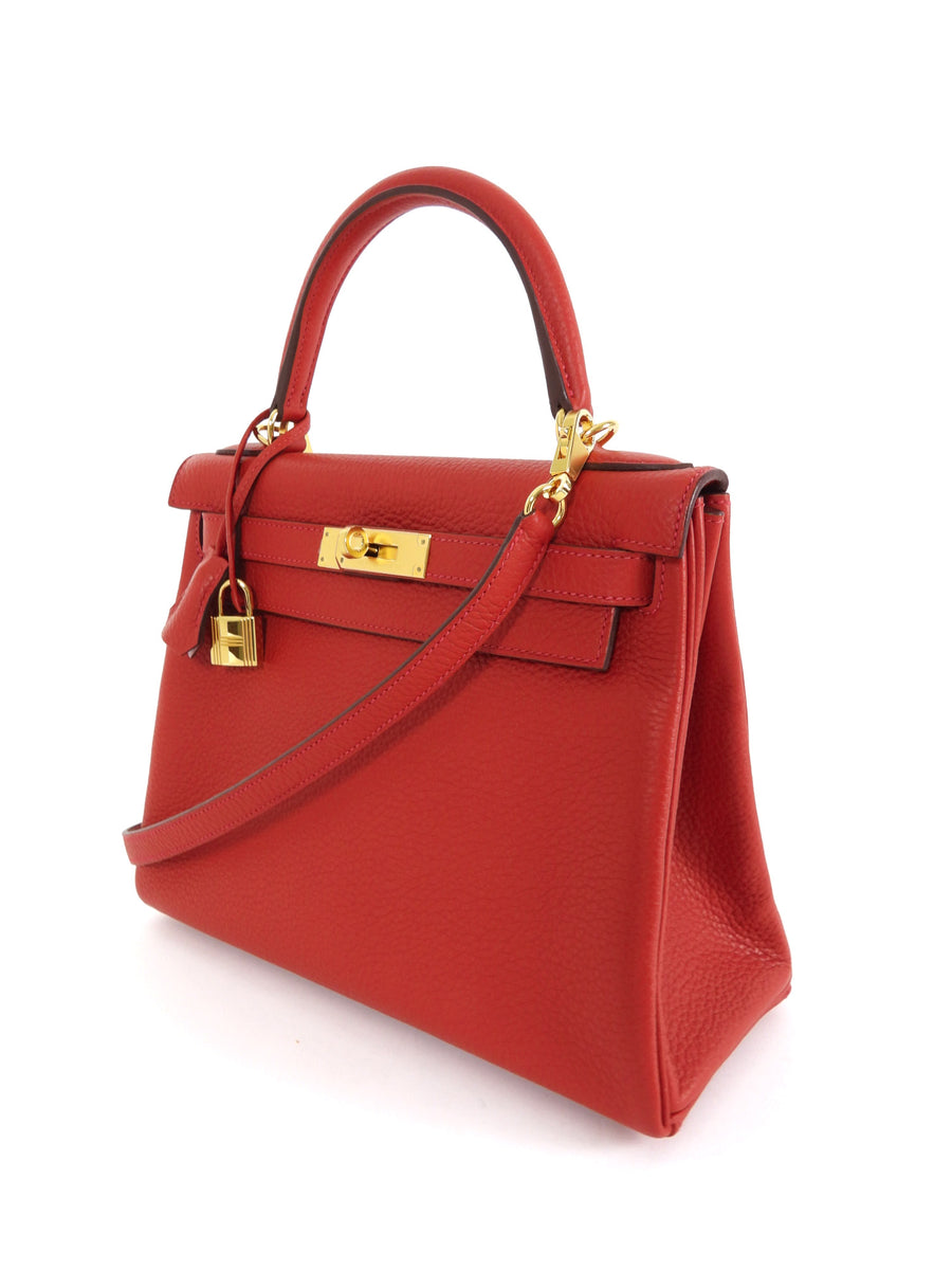 Hermes Red Rouge Casaque Togo Leather Kelly 28 Bag GHW 2022