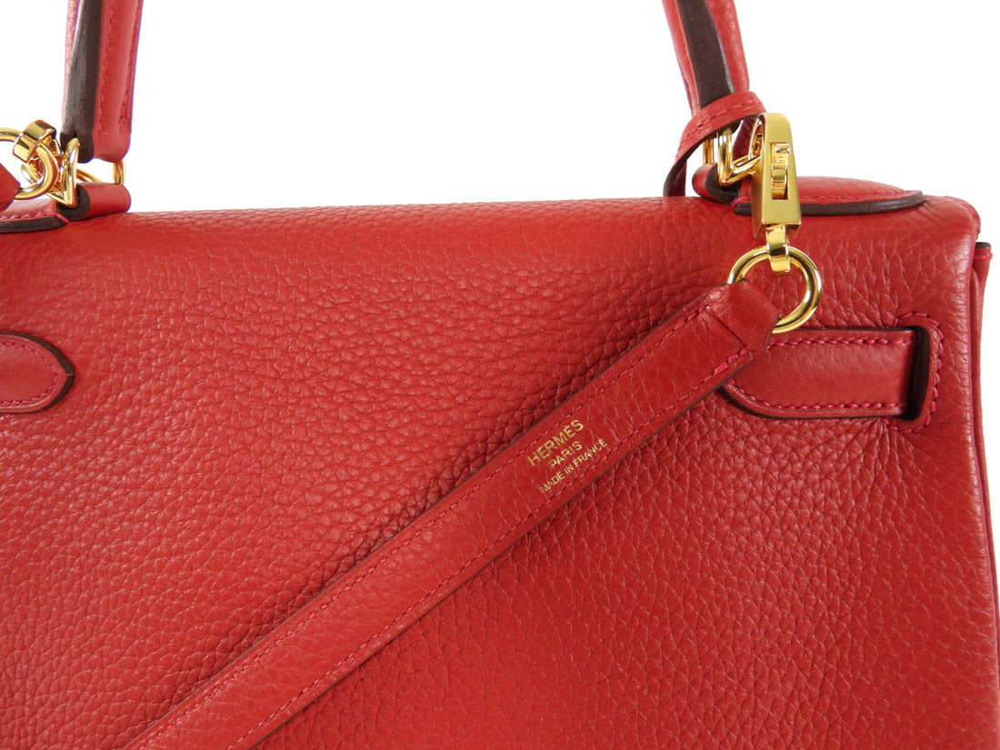 Hermes Red Rouge Casaque Togo Leather Kelly 28 Bag GHW 2022